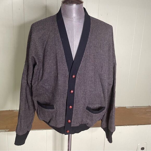 Vintage PENDLETON USA brown black WOOL V Neck Grandpa cardigan SWEATER Jacket XL - Picture 1 of 7